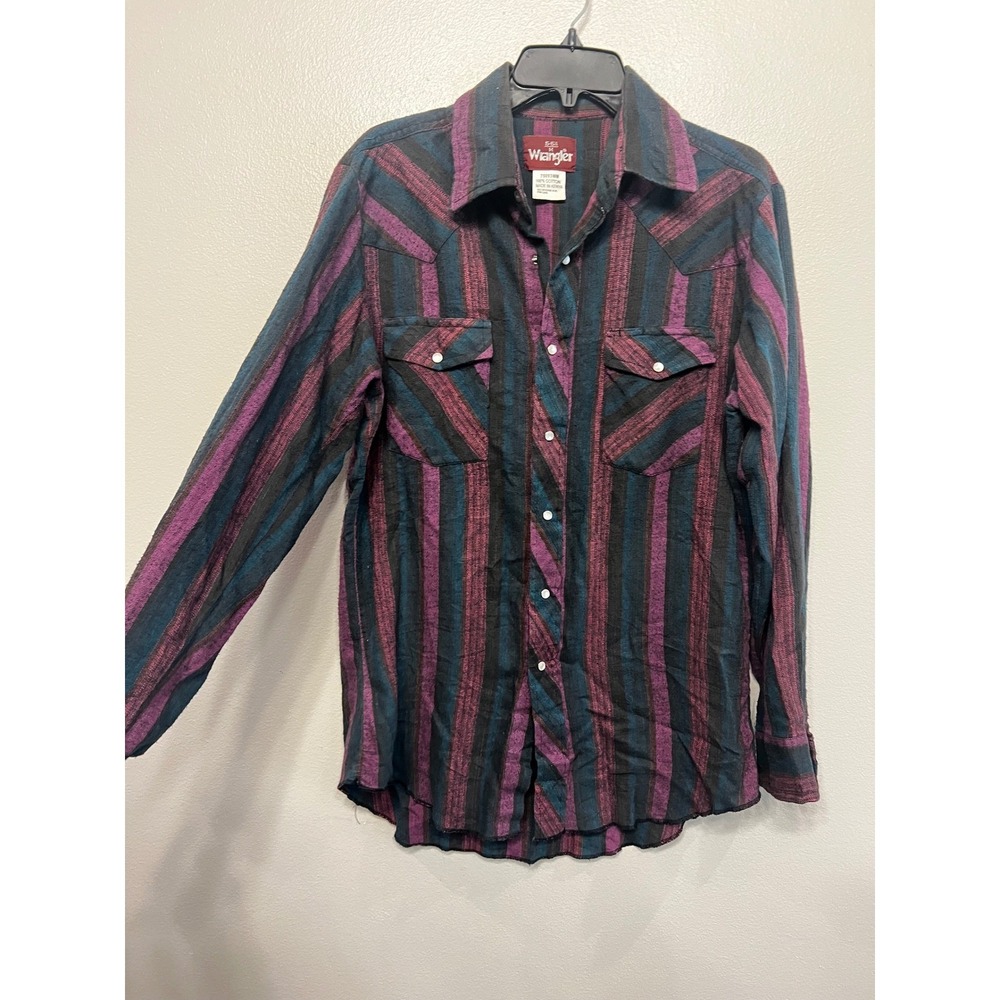 Wrangler Western Snap Shirt Womens Medium Purple Teal Striped Cotton 75093WM - Picture 2 of 8